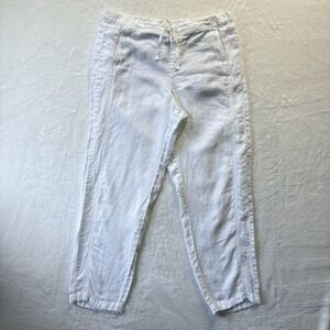 J Jill Pants Women Sz L Tall White 100% Linen‎ Pull On Drawstring Waist Pockets